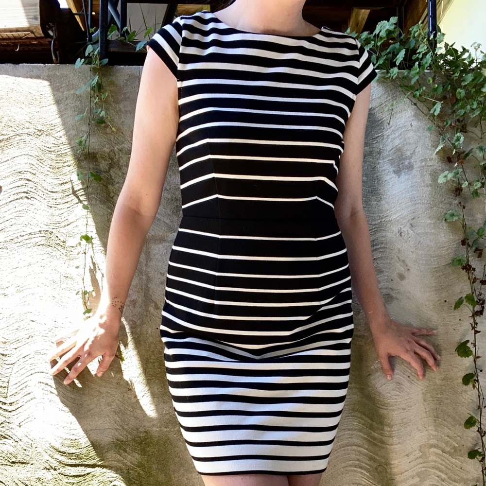 Black and White Striped Ann Taylor Loft Dress